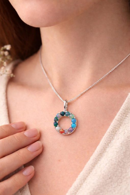 Rainbow Opal Circle Pendant | Sterling Silver Halo Necklace Mother’s Day Gift Rainbow Opal Circle Pendant | Sterling Silver Halo Necklace Mother’s Day Gift