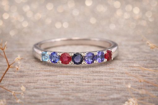 Multi-Color Gemstone Eternity Sterling silver Band Birthstone Ring