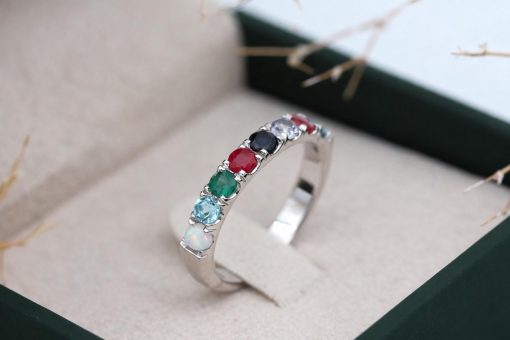 Multi-Color Gemstone Eternity Sterling silver Band Birthstone Ring