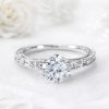 Lab Grown Diamond Engagement Ring Scroll Filigree Antique Style Sterling Silver