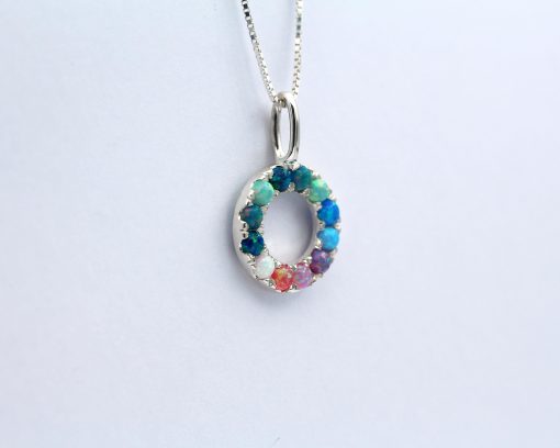 Rainbow Opal Circle Pendant | Sterling Silver Halo Necklace Mother’s Day Gift Rainbow Opal Circle Pendant | Sterling Silver Halo Necklace Mother’s Day Gift