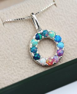 Rainbow Opal Circle Pendant | Sterling Silver Halo Necklace Gift - Image 4