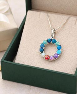 Rainbow Opal Circle Pendant | Sterling Silver Halo Necklace Gift - Image 3