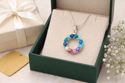 Rainbow Opal Circle Pendant | Sterling Silver Halo Necklace Mother’s Day Gift Rainbow Opal Circle Pendant | Sterling Silver Halo Necklace Mother’s Day Gift