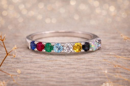 Multi-Color Gemstone Eternity Sterling silver Band Birthstone Ring