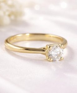 14k Yellow Gold Solitaire Lab Grown Diamond Engagement Ring - Classic Minimalist Round Cut Brilliant