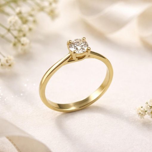 14k Yellow Gold Solitaire Lab Grown Diamond Engagement Ring – Classic Minimalist Round Cut Brilliant 14k Yellow Gold Solitaire Lab Grown Diamond Engagement Ring – Classic Minimalist Round Cut Brilliant