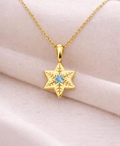 14k Gold Snowflake Star of David Necklace Jewish Jewelry - Image 2