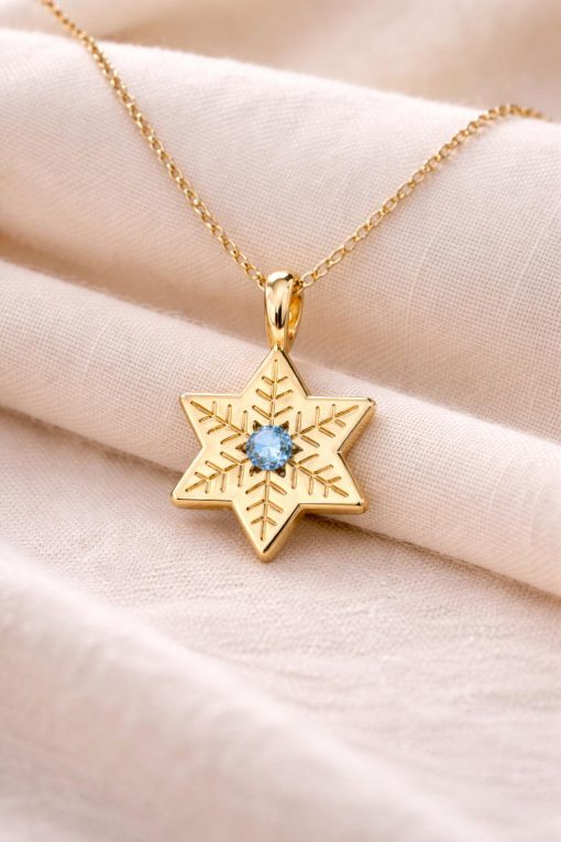 14k Gold Snowflake Star of David Necklace Jewish Jewelry