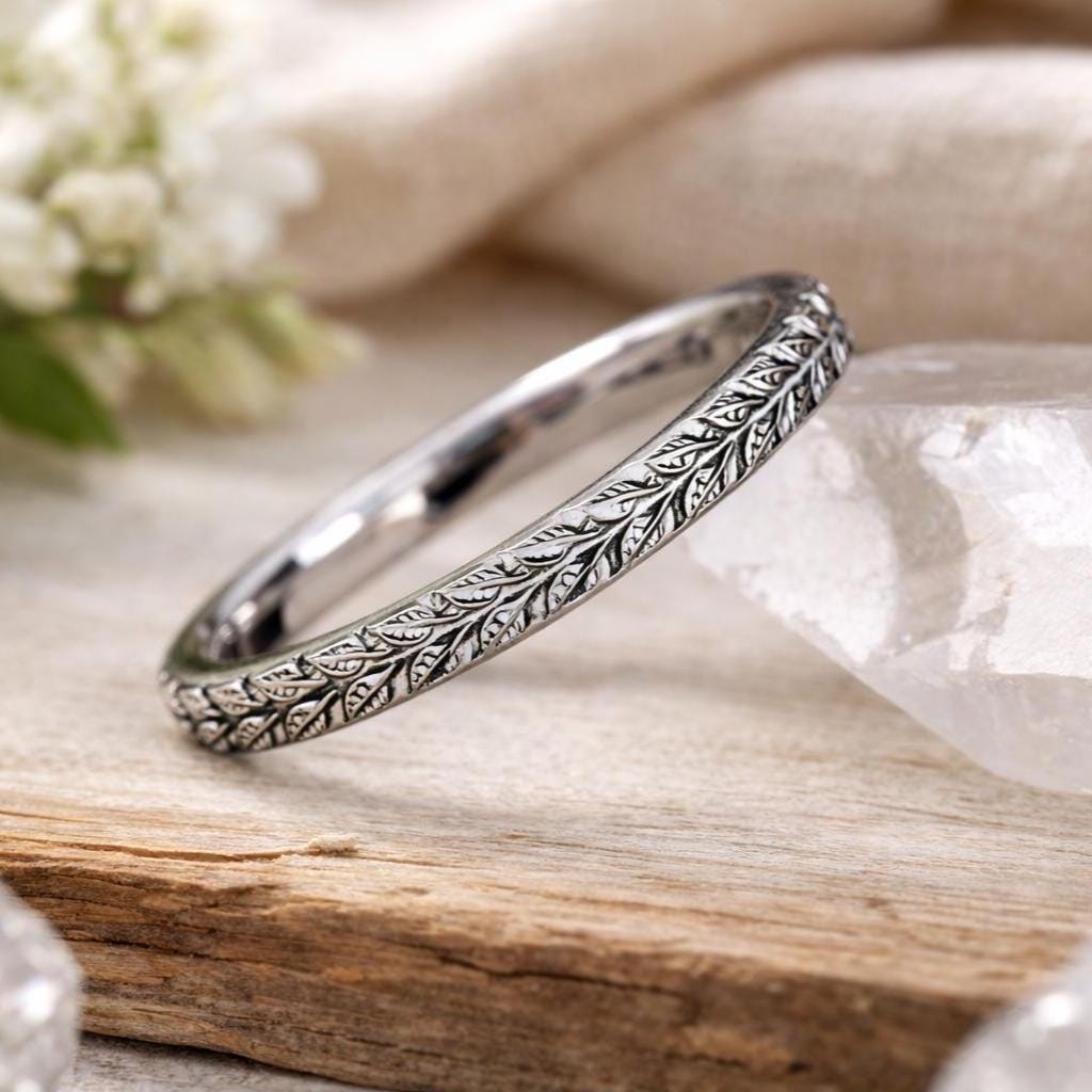 Leaves Wedding Band Nature Inspired Thin Stacking Ring Delicate