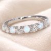 Solid Gold Opal Lab Diamond Eternity Band 3mm Promise Wedding Stackable Ring