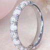 Solid Gold Opal Lab Diamond Eternity Band 3mm Promise Wedding Stackable Ring