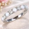 Solid Gold Opal Lab Diamond Eternity Band 3mm Promise Wedding Stackable Ring