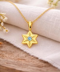 14k Gold Snowflake Star of David Necklace Jewish Jewelry - Image 8