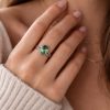 Oval Moss Agate Wood Texture Ring: 14k White Gold Split Band Band Oval Moss Agate Wood Texture Ring: 14k White Gold Split Band Band