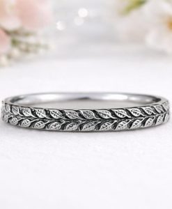Leaves Wedding Band Nature Inspired Thin Stacking Ring Delicate - Image 2