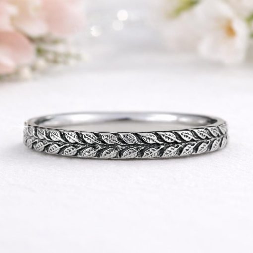 Leaves Wedding Band Nature Inspired Thin Stacking Ring Delicate