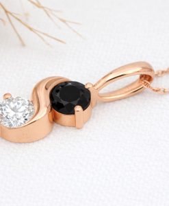 Two Stone Black and White Diamond Necklace - Image 2