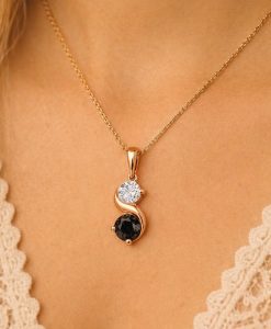 Two Stone Black and White Diamond Necklace - Image 3