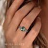 Oval Moss Agate Wood Texture Ring: 14k White Gold Split Band Band Oval Moss Agate Wood Texture Ring: 14k White Gold Split Band Band