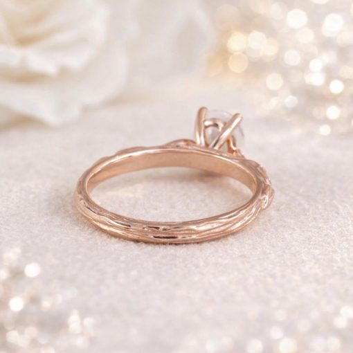 Oval Lab Diamond Engagement Ring – Nature Inspired Leaf Band