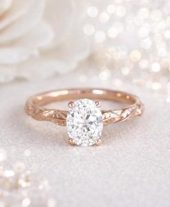 Oval Lab Diamond Engagement Ring – Nature Inspired Leaf Band - Image 2