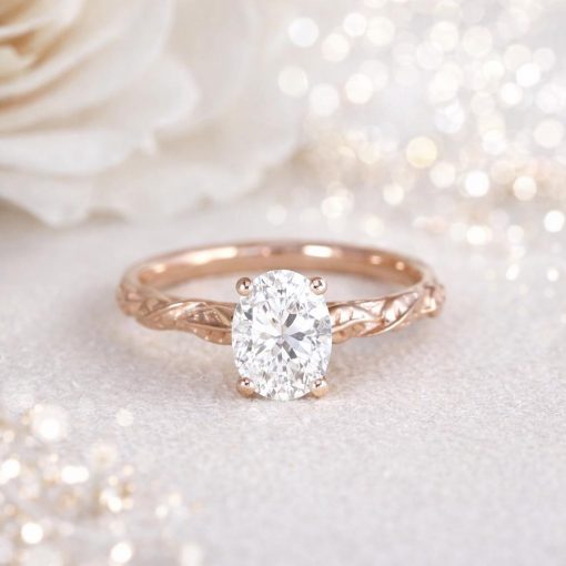 Oval Lab Diamond Engagement Ring – Nature Inspired Leaf Band