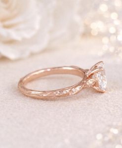 Oval Lab Diamond Engagement Ring – Nature Inspired Leaf Band - Image 4