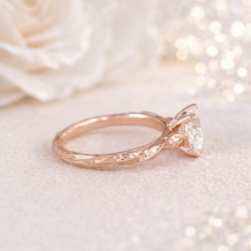 Oval Lab Diamond Engagement Ring – Nature Inspired Leaf Band