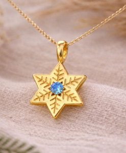 14k Gold Snowflake Star of David Necklace Jewish Jewelry