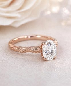Oval Lab Diamond Engagement Ring – Nature Inspired Leaf Band