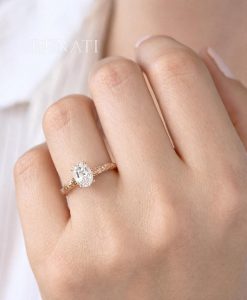Oval Lab Diamond Engagement Ring – Nature Inspired Leaf Band - Image 3