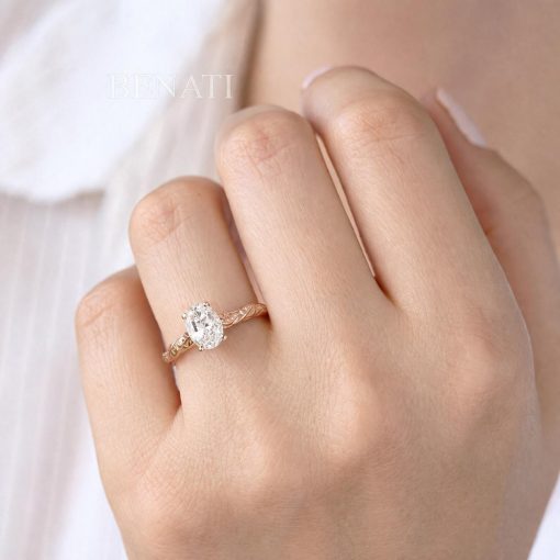 Oval Lab Diamond Engagement Ring – Nature Inspired Leaf Band