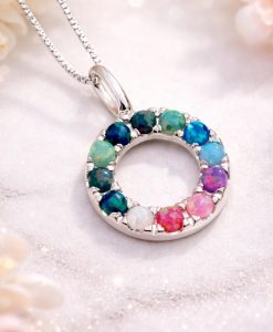 Rainbow Opal Circle Pendant | Sterling Silver Halo Necklace Gift - Image 2
