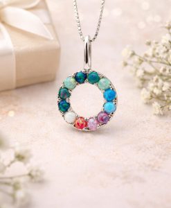 Rainbow Opal Circle Pendant | Sterling Silver Halo Necklace Mother's Day Gift
