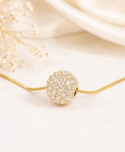 14K Gold Lab Diamond Ball Pendant, Floating Pave Sphere - Image 5