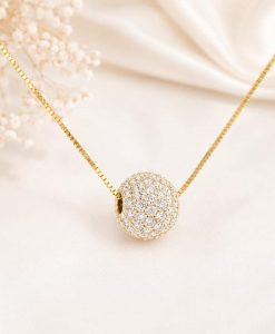 14K Gold Lab Diamond Ball Pendant, Floating Pave Sphere - Image 3