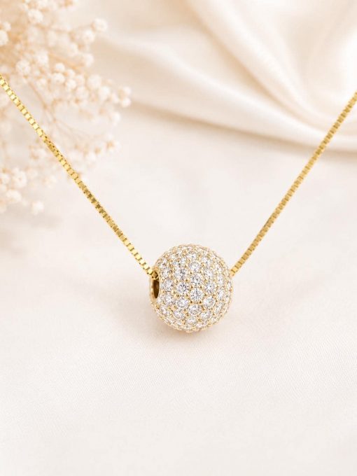 14K Gold Lab Diamond Ball Pendant, Floating Pave Sphere 14K Gold Lab Diamond Ball Pendant, Floating Pave Sphere