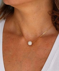 14K Gold Lab Diamond Ball Pendant, Floating Pave Sphere - Image 4