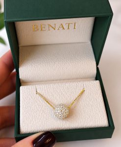14K Gold Lab Diamond Ball Pendant, Floating Pave Sphere - Image 6