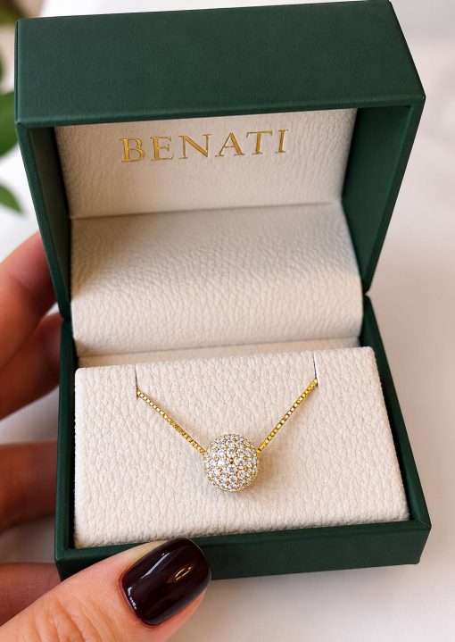 14K Gold Lab Diamond Ball Pendant, Floating Pave Sphere 14K Gold Lab Diamond Ball Pendant, Floating Pave Sphere