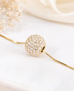 14K Gold Lab Diamond Ball Pendant, Floating Pave Sphere