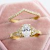 Oval Lab Diamond Bridal Set 14k Gold Art Deco Engagement Ring Oval Lab Diamond Bridal Set 14k Gold Art Deco Engagement Ring