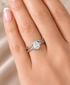 Oval Lab Grown Diamond Bridal Set, Vintage Style Engagement Ring With Curved Wedding Band - Image 2