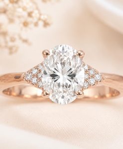 Oval Lab Grown Diamond Bridal Set, Vintage Style Engagement Ring With Curved Wedding Band - Image 5