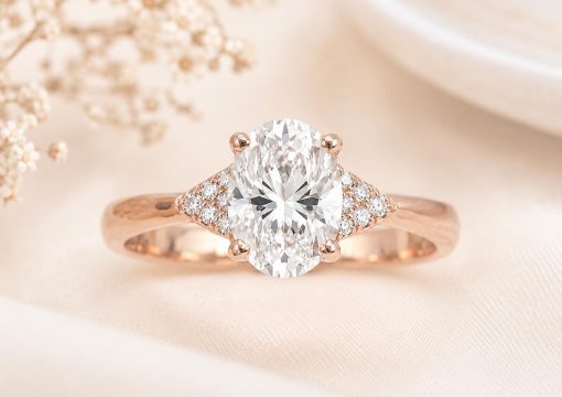 Oval Lab Grown Diamond Bridal Set, Vintage Style Engagement Ring With Curved Wedding Band