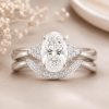 Oval Lab Grown Diamond Bridal Set, Vintage Style Engagement Ring With Curved Wedding Band