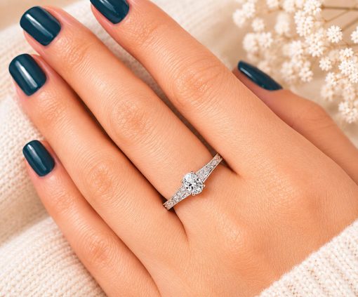Lab Diamond Oval Celtic Engagement Ring 14k White Gold Vintage Filigree Band