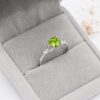 Peridot Gold Ring, Diamond Accent Engagement Ring, Green Gemstone Ring, Vintage Inspired Gold Promise Ring, Nature Inspired Ring