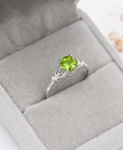 Peridot Gold Ring, Diamond Accent Engagement Ring, Green Gemstone Ring, Vintage Inspired Gold Promise Ring, Nature Inspired Ring - Image 2